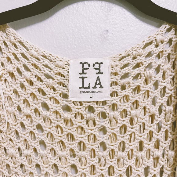SOLD PPLA Flounder Fringe Open Crochet Vest in Tan | Large - Picture 4 of 6